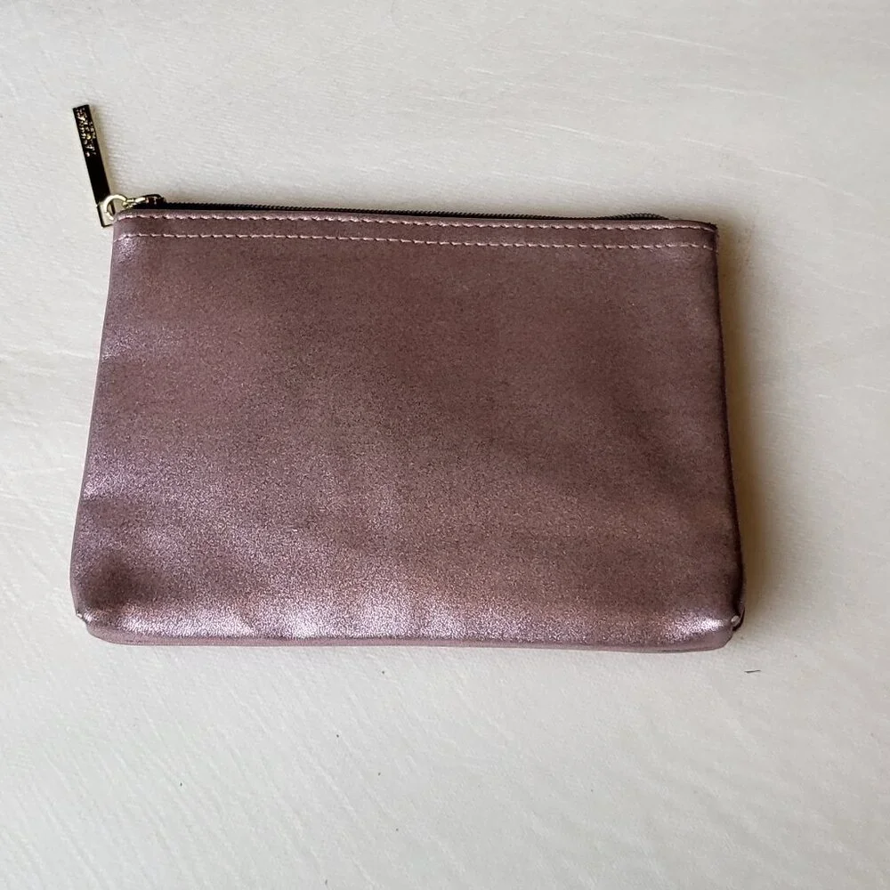 Lancôme Paris Makeup Bag Metallic Pink w Black Pouch Lot of 2